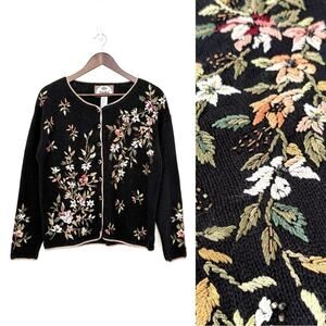 VTG Tiara Embroidered Floral Cardigan Sweater | Ramie Cotton Cottagecore | Sz S